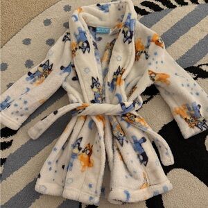Bluey Kids Pajama Robe - White and Blue with Orange Accents